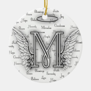 Angel Wings with Positive Words Monogram L Ceramic Ornament
