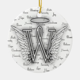 Angel Wings with Positive Words Monogram W Ceramic Ornament