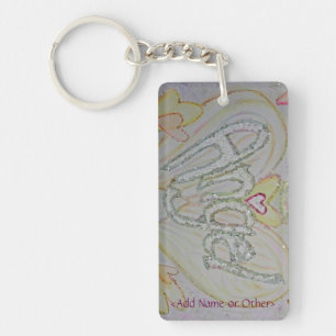 Angel Wings Word Heart Keychain - Custom Text