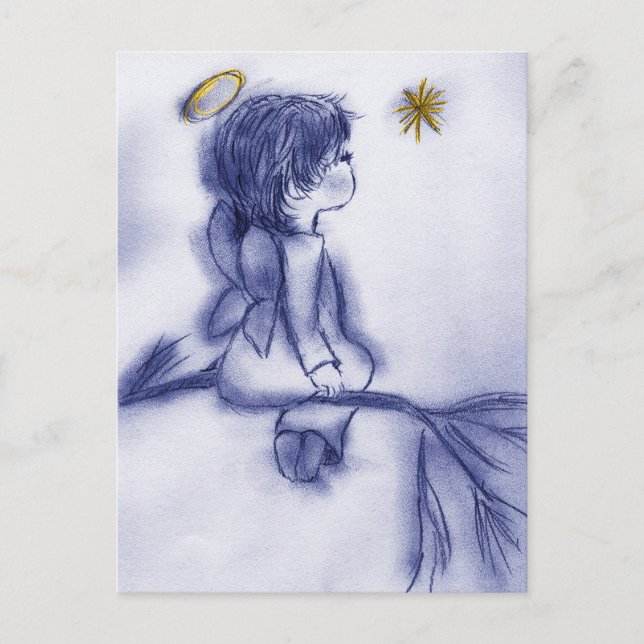 Angel Wishing On A Star - Blue Tint Postcard (Front)