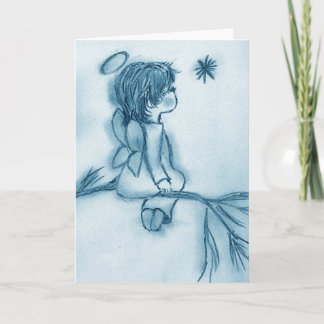 Angel Wishing On A Star - Lighter Blue Tint Holiday Card