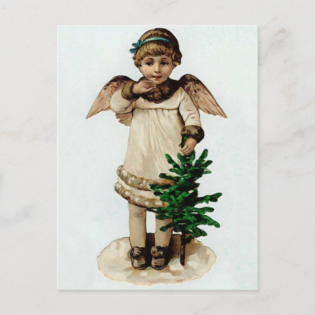 Angel with a Christmas Tree Holiday Postcard (Front)