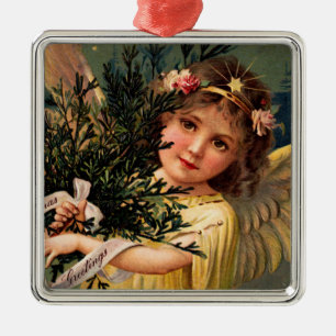 Angel with an Armful of Christmas Greenery Metal Ornament