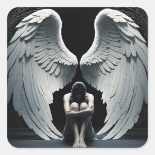 Angel with big wings square sticker