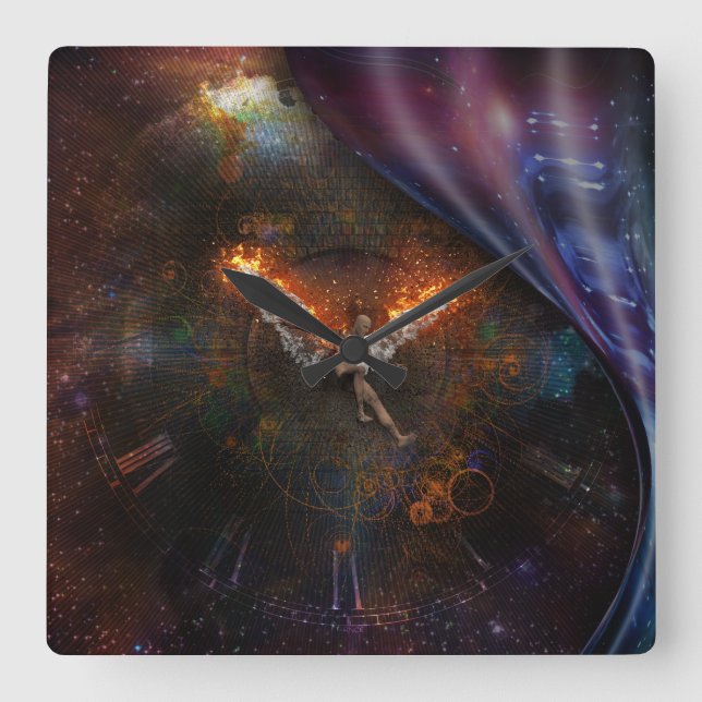 Angel with burning wings square wall clock (Front)