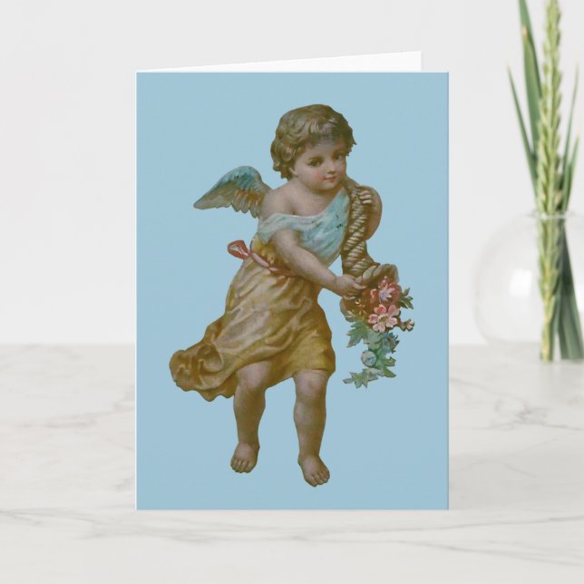 Angel with Cornucopia Greeting Card (Blue) (Front)