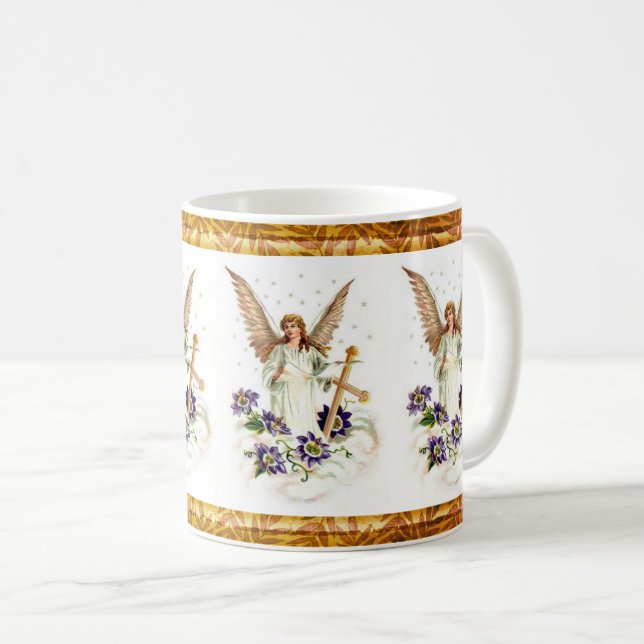 Angel With Cross And Clematis Flowers  Coffee Mug (Front Right)