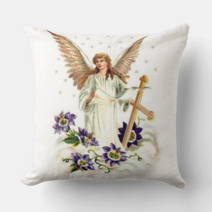 Angel With Cross And Clematis Flowers Cushion