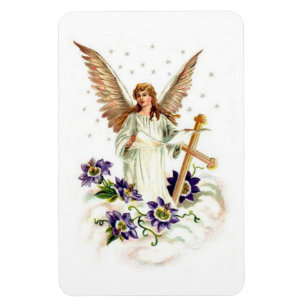Angel With Cross And Clematis Flowers  Magnet