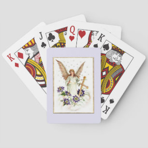 Angel With Cross And Clematis Flowers Play Playing Cards