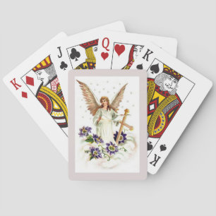 Angel With Cross And Clematis Flowers Playing Cards