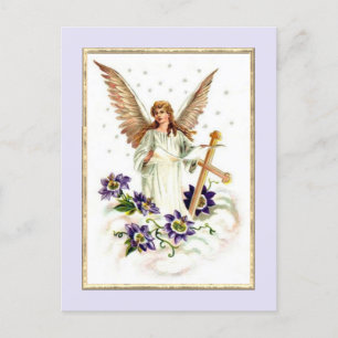 Angel With Cross And Clematis Flowers Postcard