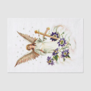 Angel With Cross And Clematis Flowers Tissue Paper