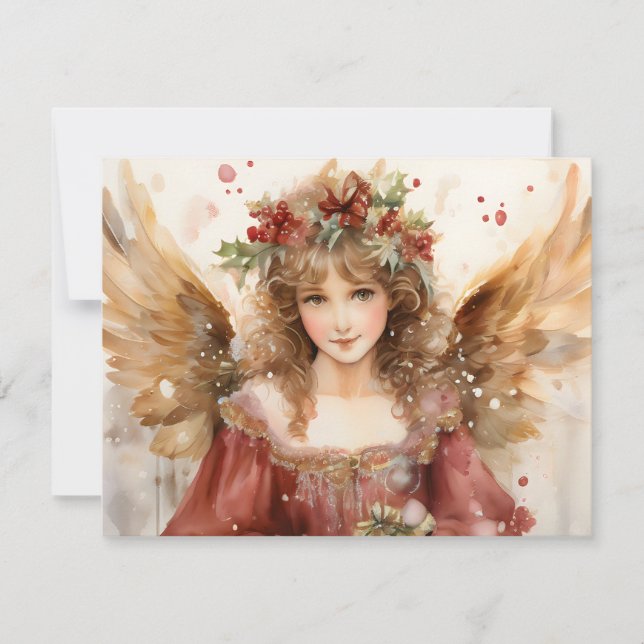 Angel with Flowers Christmas Holiday Card (Front)