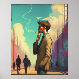 Angel with Halo Smoking on urban street Poster