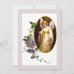 Angel With Harp And Clematis Flowers Invitation