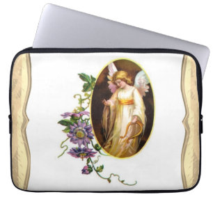 Angel With Harp And Clematis Flowers Laptop Sleeve