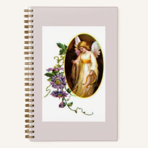 Angel With Harp And Clematis Flowers Notebook