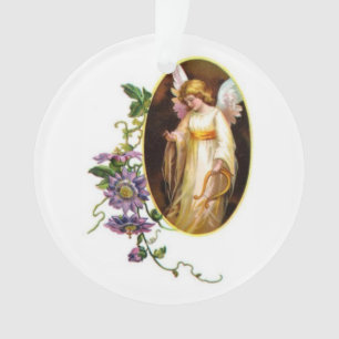 Angel With Harp And Clematis Flowers Ornament
