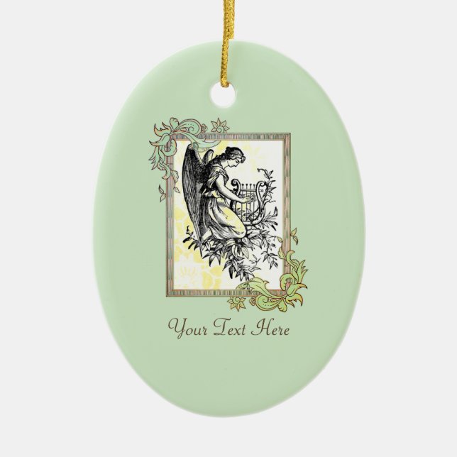 Angel With Harp And Flora Ceramic Ornament (Front)