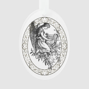 Angel With Harp And Flora Ornament