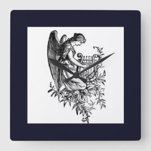 Angel With Harp And Flora Square Wall Clock