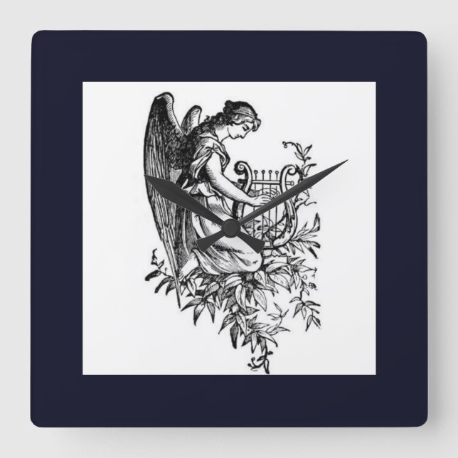 Angel With Harp And Flora Square Wall Clock (Front)
