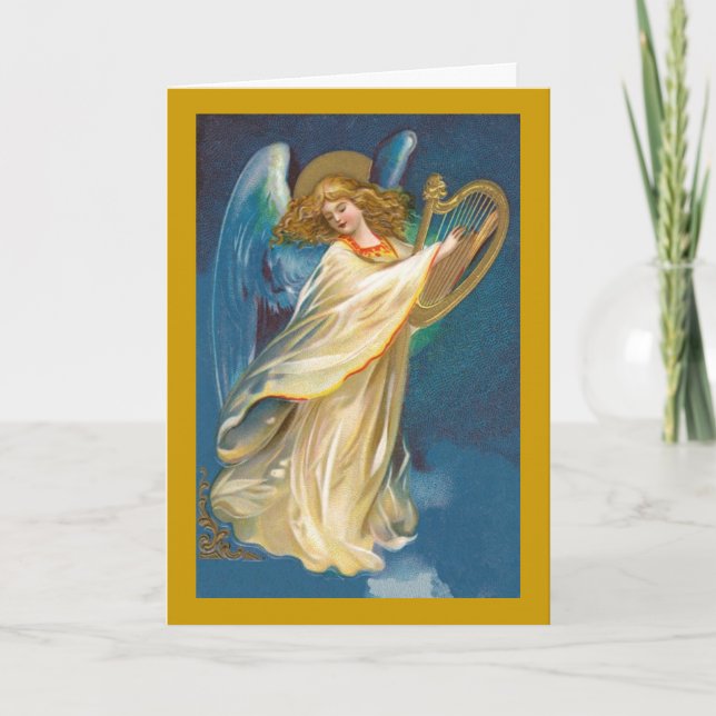 Angel with Harp Christmas Card (Front)