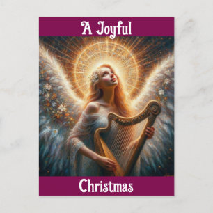 Angel With Harp Christmas Postcard