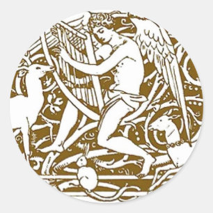 Angel with Harp Classic Round Sticker