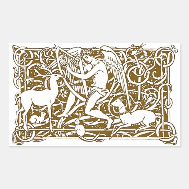 Angel with Harp Rectangular Sticker (Front)