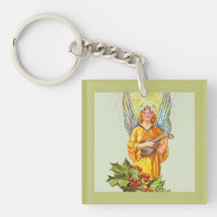 Angel With Holly And Mandolin  Key Ring