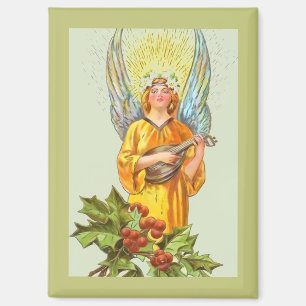 Angel With Holly And Mandolin Magnet