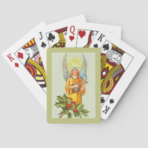 Angel With Holly And Mandolin Playing Cards
