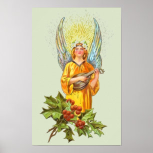 Angel With Holly And Mandolin Poster