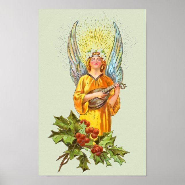 Angel With Holly And Mandolin  Poster (Front)