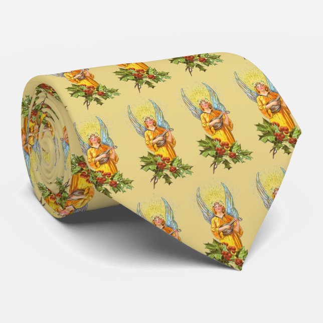 Angel With Holly And Mandolin  Tie (Rolled)