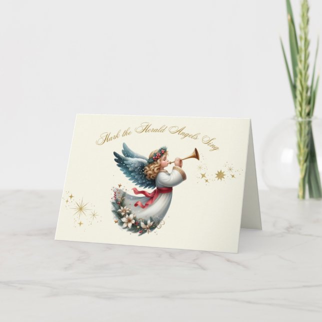 Angel with Horn Christmas Card (Front)