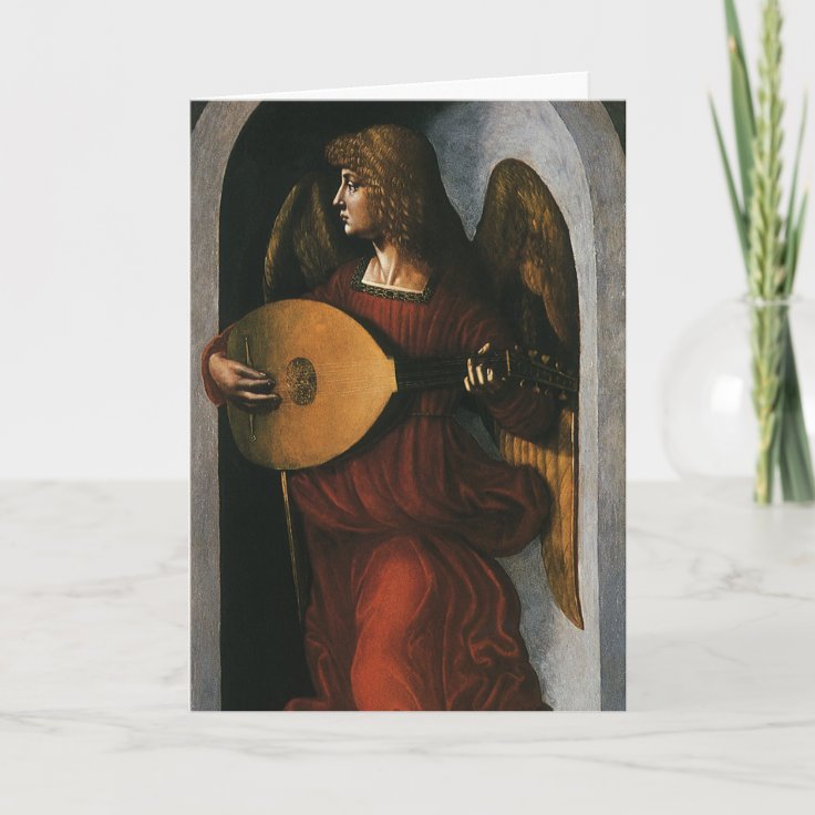 Angel with Lute by Leonardo da Vinci Christmas Holiday Card | Zazzle