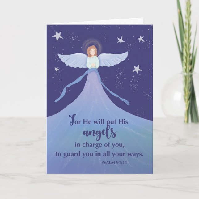 Angel with Night Stars Thinking of You with Prayer Card (Front)
