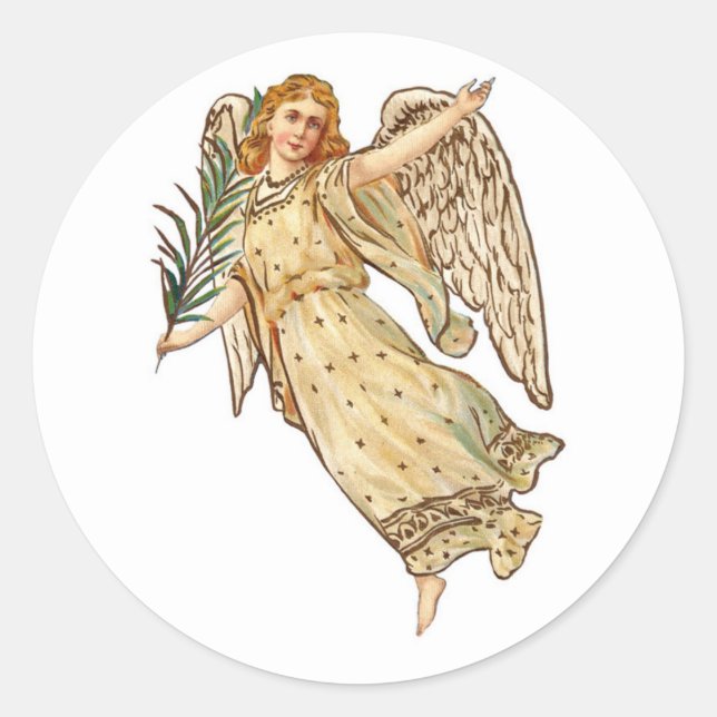 Angel With Palm Leaf Classic Round Sticker (Front)