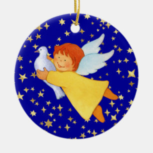 Angel with Peace Dove Ceramic Tree Decoration