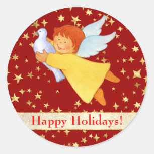 Angel with Peace Dove Classic Round Sticker