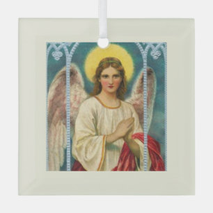 Angel With Pink Ribbon Triptych Glass Tree Decoration