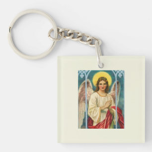Angel With Pink Ribbon Triptych Key Ring