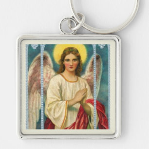 Angel With Pink Ribbon Triptych Key Ring