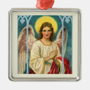 Angel With Pink Ribbon Triptych Metal Ornament