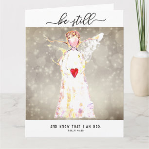Angel with red heart "Be still and know" Card