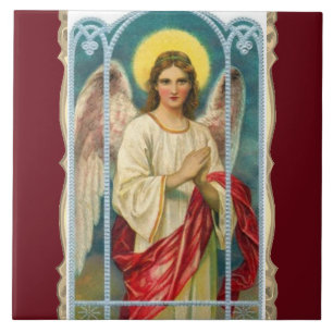 Angel With Red Ribbon Ceramic Tile