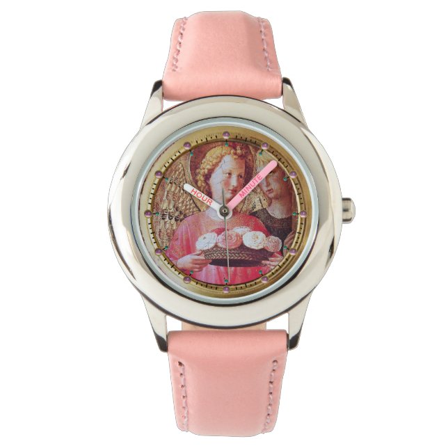 ANGEL WITH ROSES AND ARCHANGEL GABRIEL  Pink Gems Watch (Front)